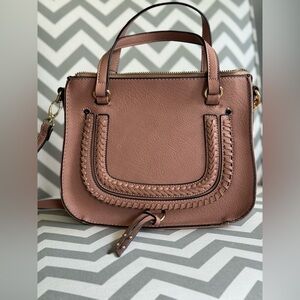 Sole Society Whipstitch Taupe/pale pink  Faux Leather Satchel